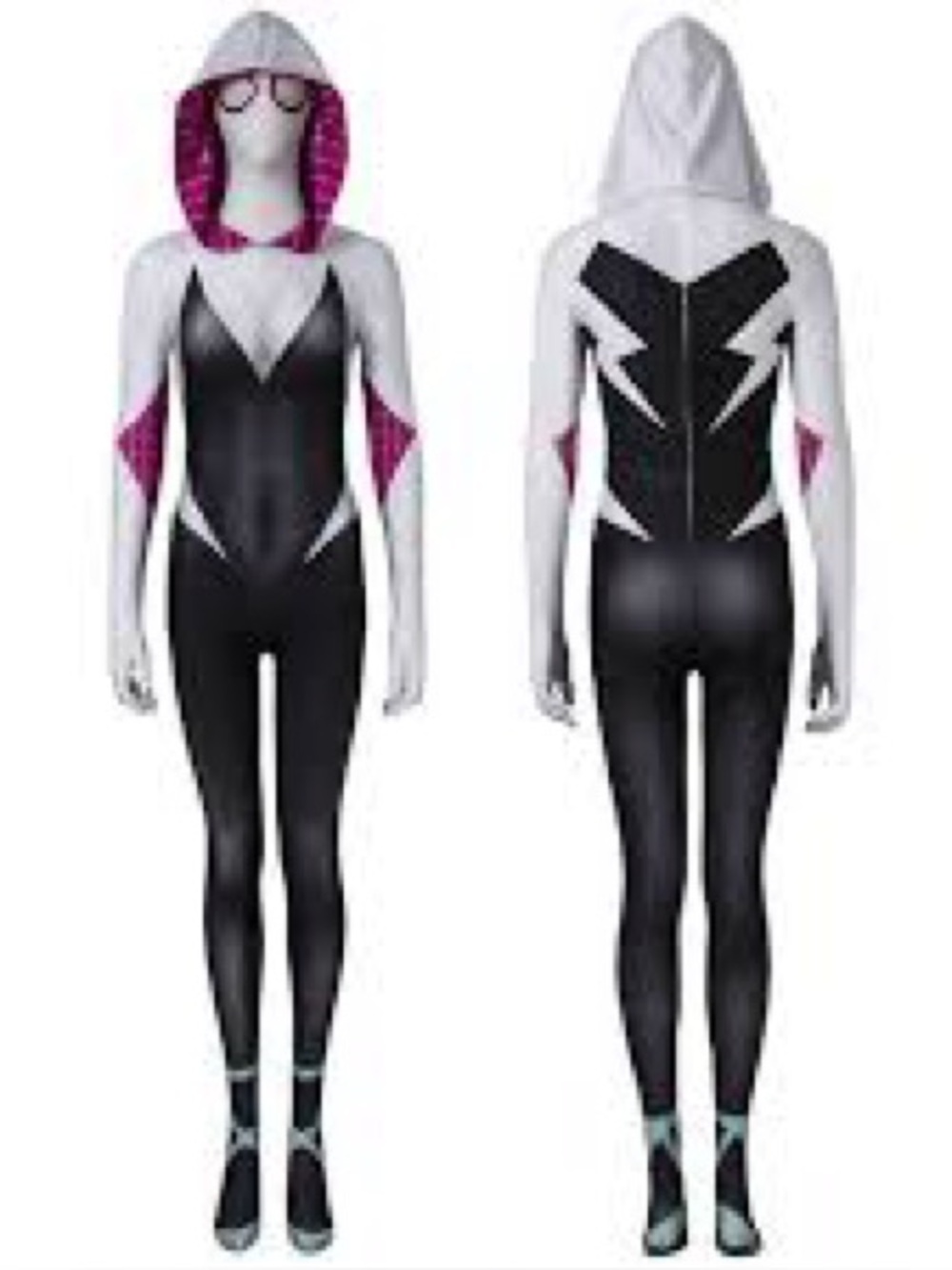 Halloween Spiderman Women's White Black and Pink Hooded Spider-Gwen Jumpsuit